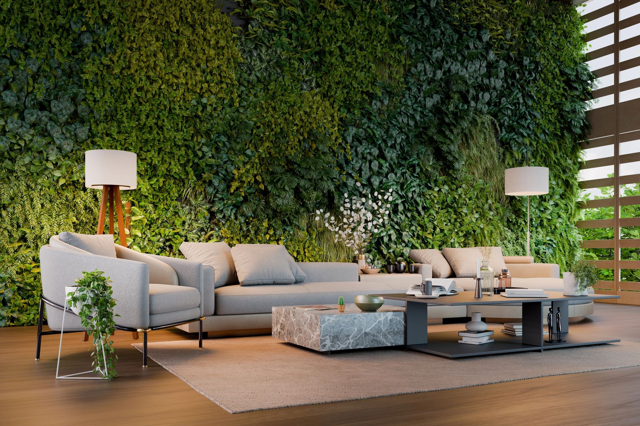 Living room with vertical plants
