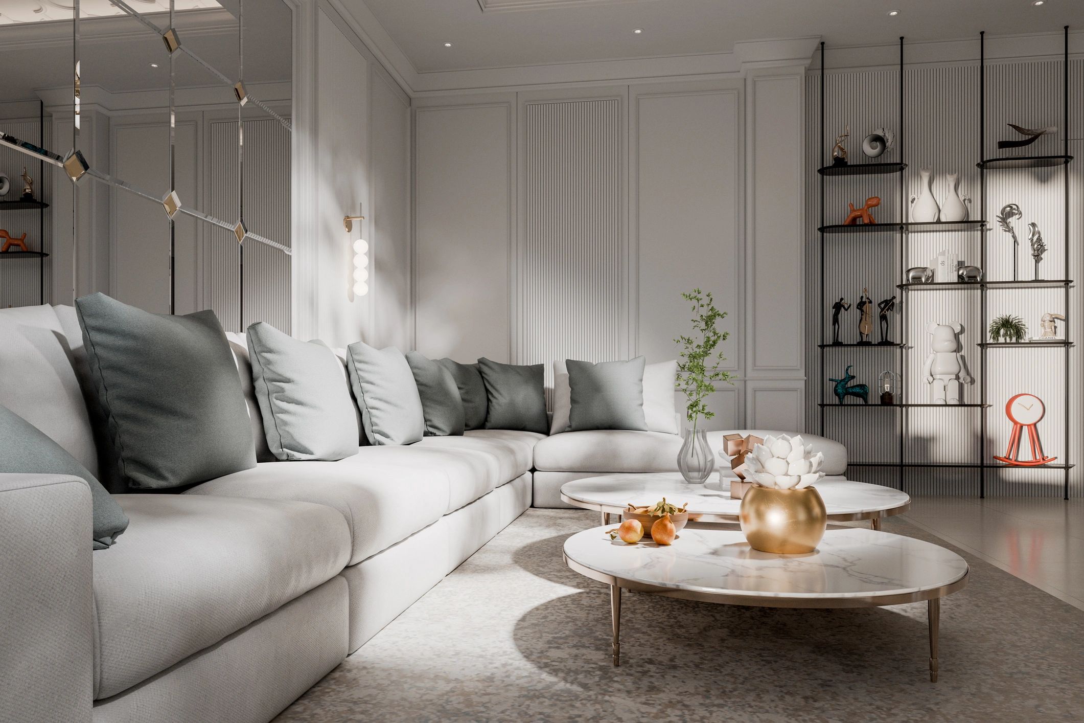 Bright living room interior with modern styling