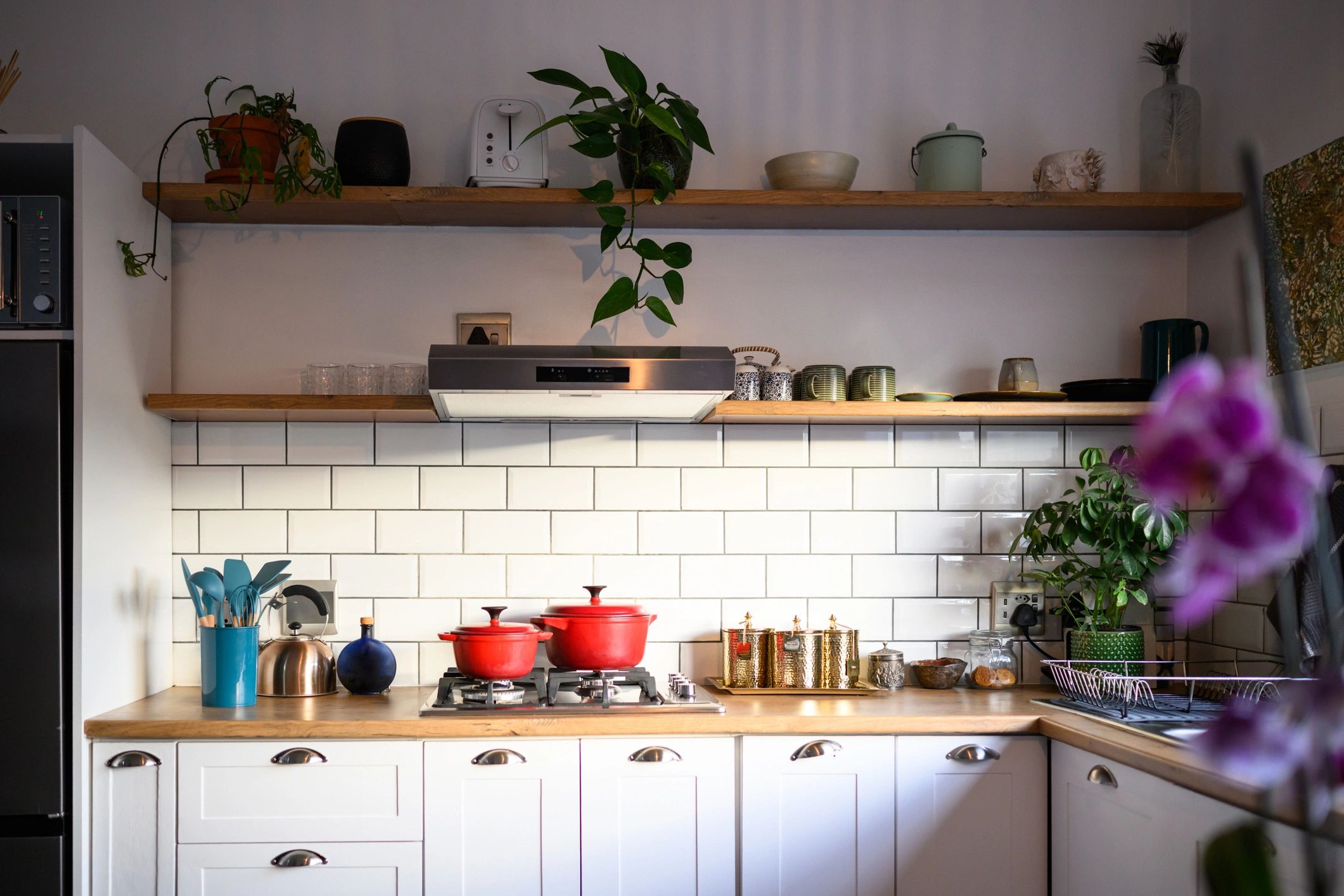 Modern renovated kitchen with white cabinets and clean finishes