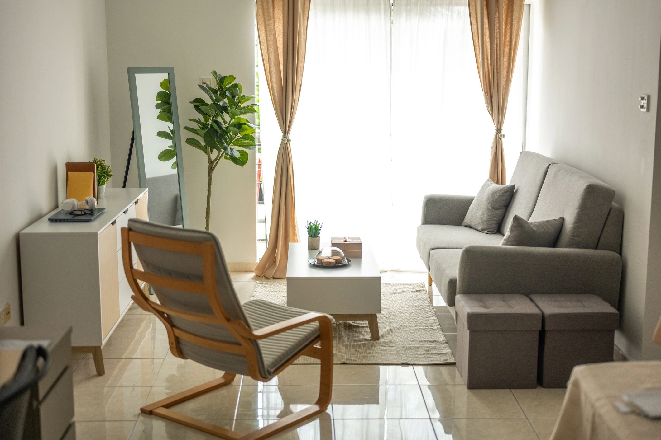 Bright, modern living room interior after renovation